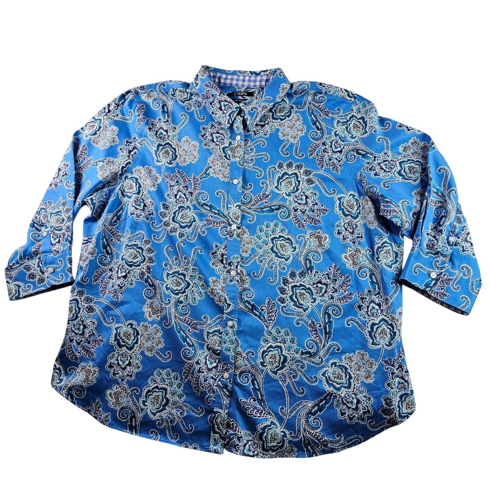 Chaps‎ Paisley Print Shirt Blue Cotton Casual Button Down Long Sleeve Shirt